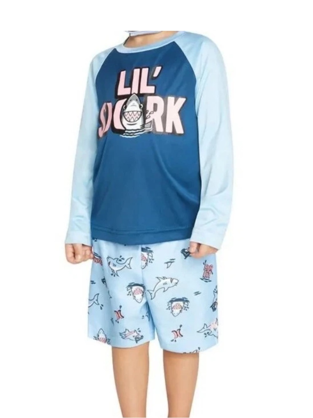 50%offw❤️ Hurley Boys Bathing Suit Long Sleeve Hooded Rashguard Lil Shark UPF50+